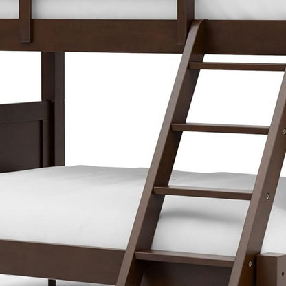Zedy Twin over Twin Bunk Bed, Ladder and Guardrails, Walnut Brown Wood