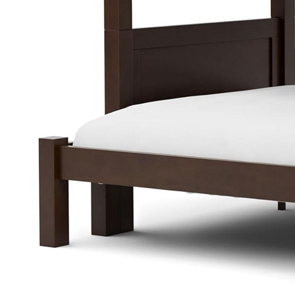 Zedy Twin over Twin Bunk Bed, Ladder and Guardrails, Walnut Brown Wood