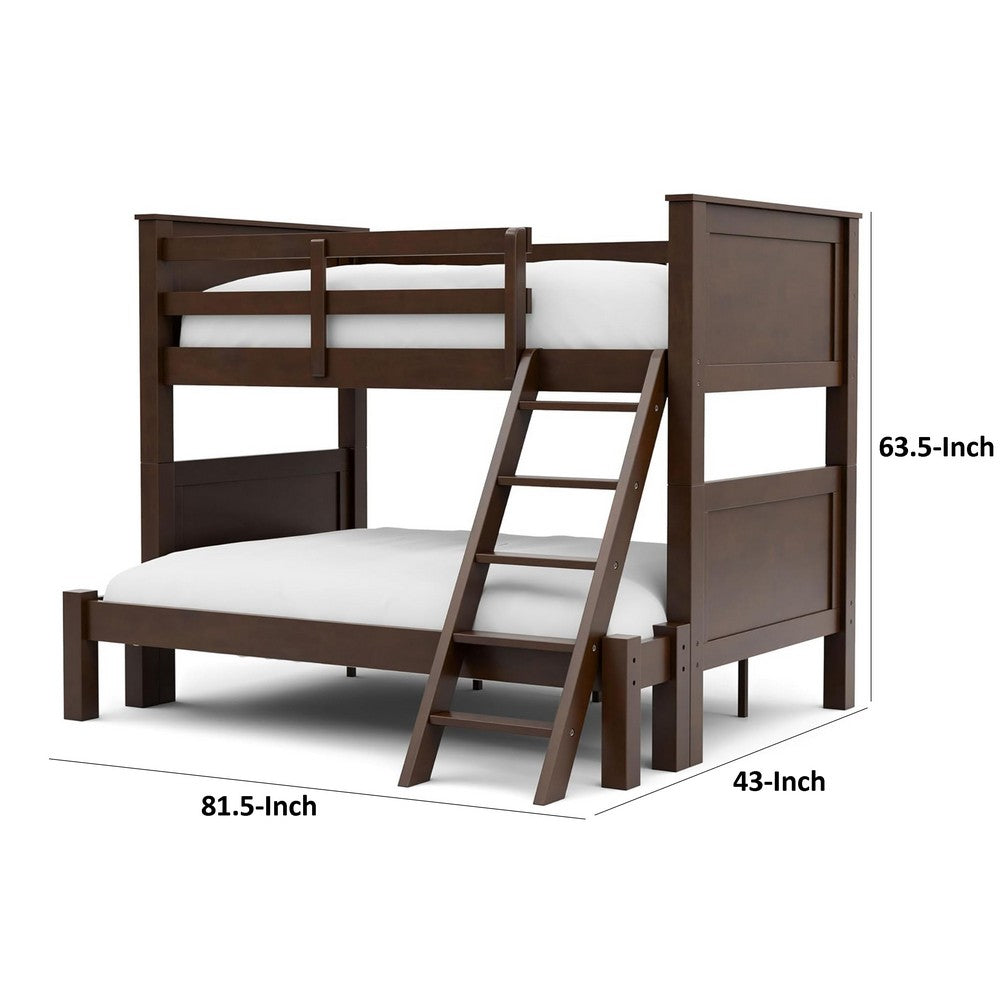 Zedy Twin over Twin Bunk Bed, Ladder and Guardrails, Walnut Brown Wood