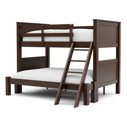 Zedy Twin over Twin Bunk Bed, Ladder and Guardrails, Walnut Brown Wood