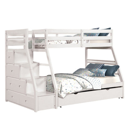 Ellon Twin over Full Bunk Bed, White Solid Wood, Storage Drawers
