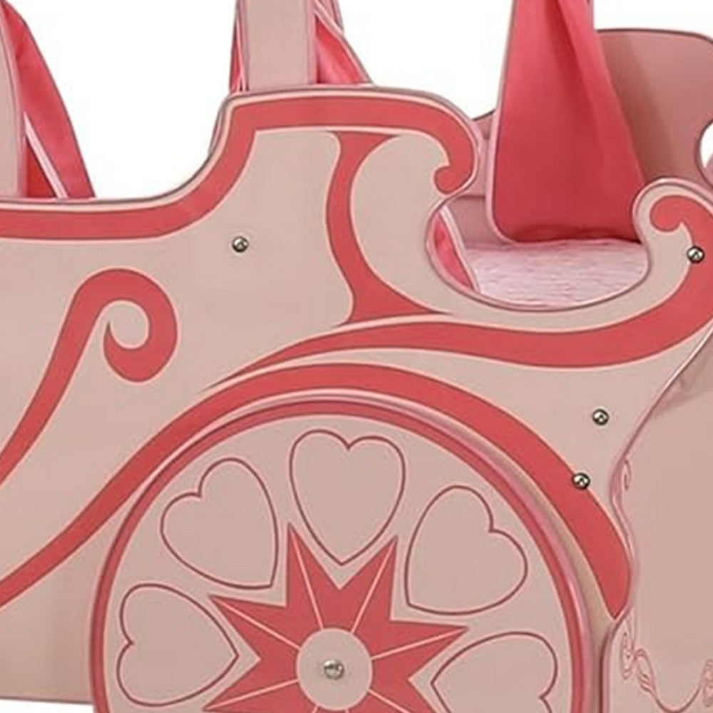 Arine Kids Twin Bed in Pumpkin Carriage Design, High Gloss Pink Wood