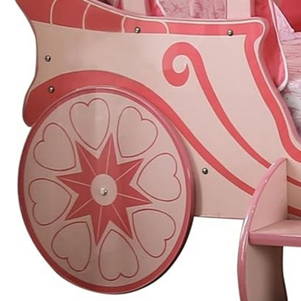 Arine Kids Twin Bed in Pumpkin Carriage Design, High Gloss Pink Wood
