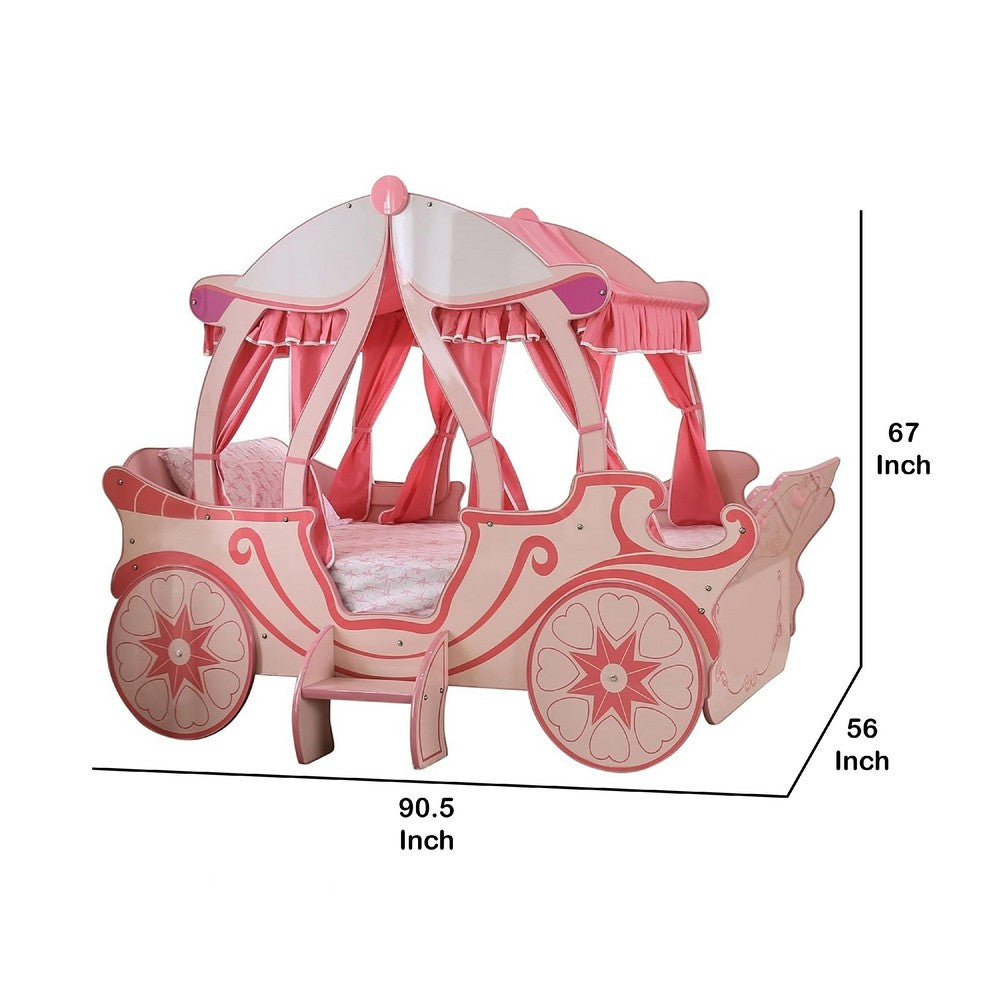 Arine Kids Twin Bed in Pumpkin Carriage Design, High Gloss Pink Wood
