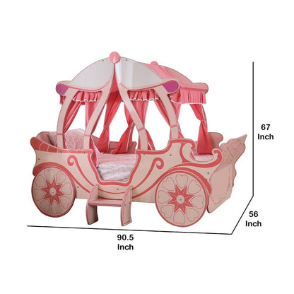 Arine Kids Twin Bed in Pumpkin Carriage Design, High Gloss Pink Wood