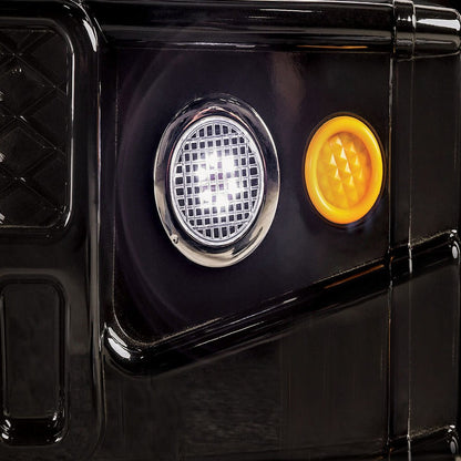 Jacky Kids Twin Bed with Off-Road Car Design, LED Headlights, Black Wood