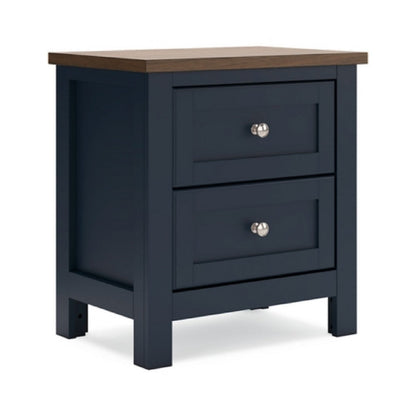 Docken Nightstand, 2 Drawers, Shaker Style, Slate Blue & Light Brown