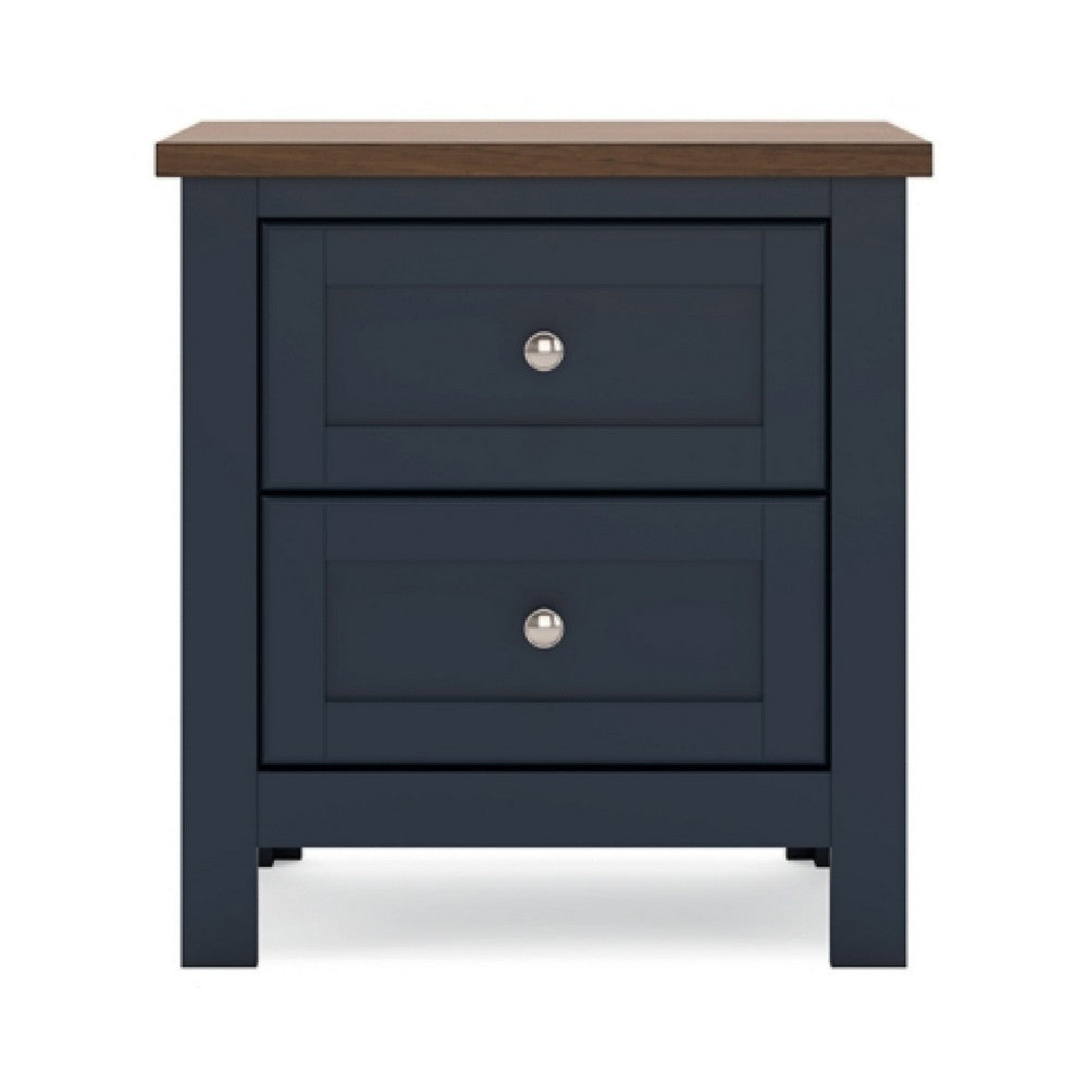 Docken Nightstand, 2 Drawers, Shaker Style, Slate Blue & Light Brown