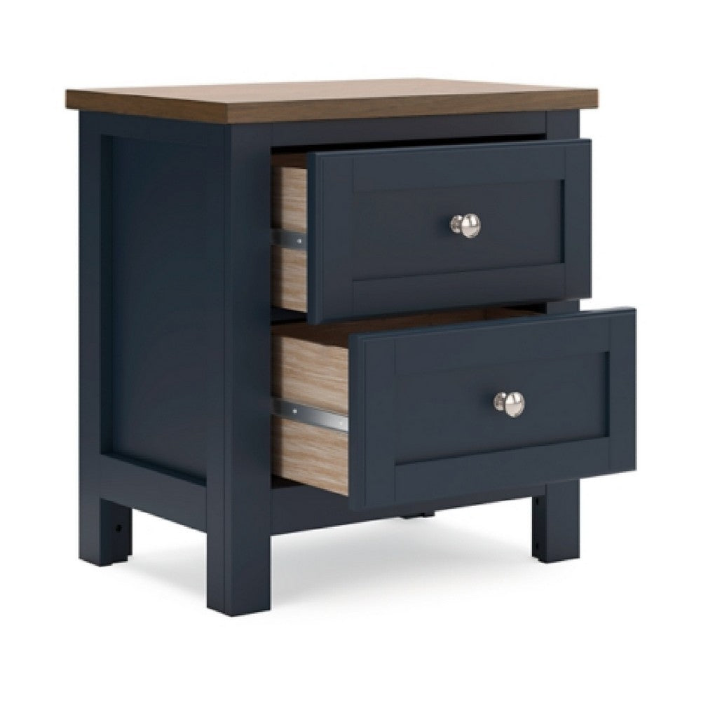 Docken Nightstand, 2 Drawers, Shaker Style, Slate Blue & Light Brown
