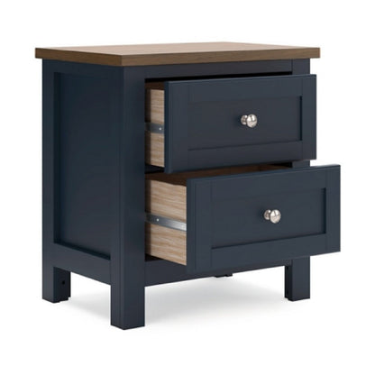 Docken Nightstand, 2 Drawers, Shaker Style, Slate Blue & Light Brown