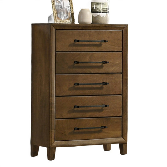 Lary Tall Dresser Chest, Youth bedroom, Walnut Brown, 5 Drawers