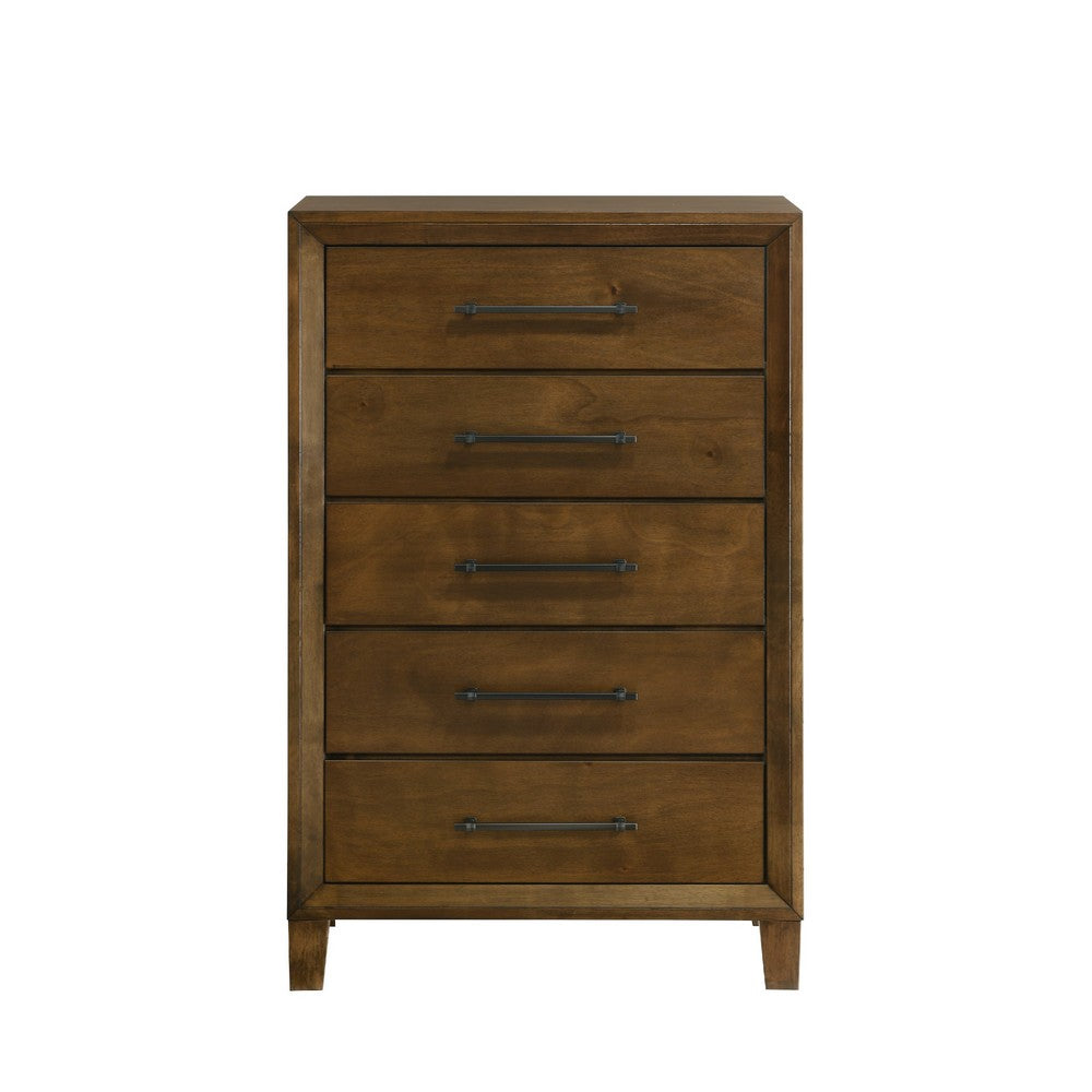 Lary Tall Dresser Chest, Youth bedroom, Walnut Brown, 5 Drawers
