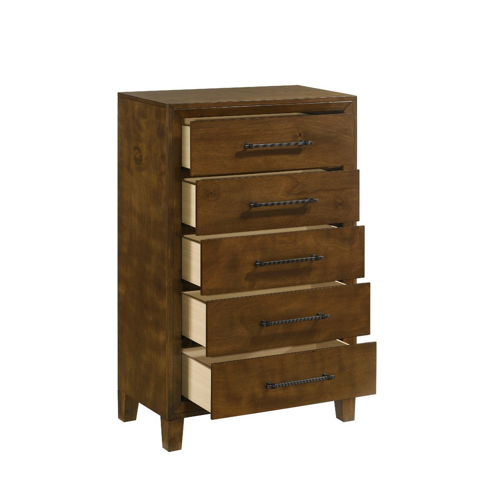 Lary Tall Dresser Chest, Youth bedroom, Walnut Brown, 5 Drawers