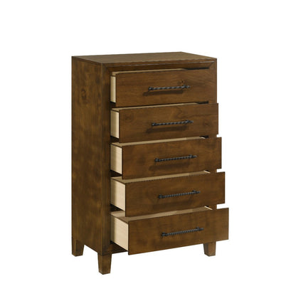 Lary Tall Dresser Chest, Youth bedroom, Walnut Brown, 5 Drawers