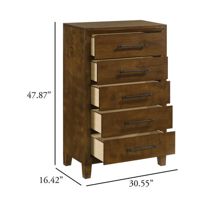 Lary Tall Dresser Chest, Youth bedroom, Walnut Brown, 5 Drawers