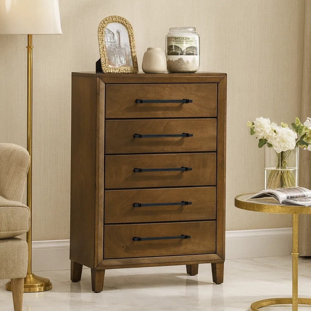 Lary Tall Dresser Chest, Youth bedroom, Walnut Brown, 5 Drawers