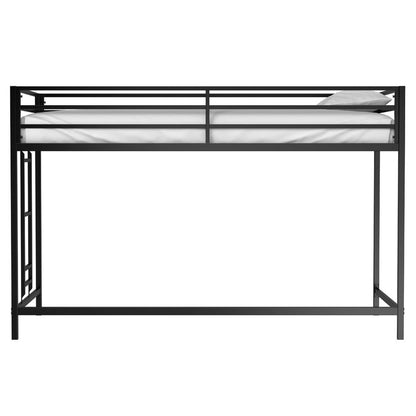 Ady Twin Size Loft Bed with Ladder and Guardrails, Black Metal Frame