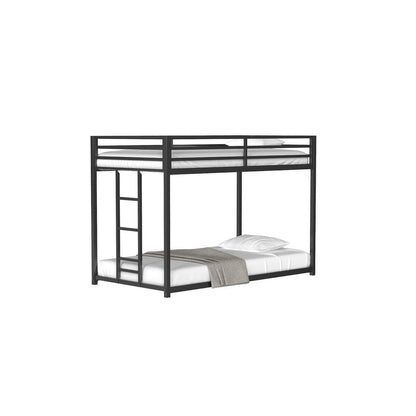 Ady Low Profile Twin Over Twin Bunk Bed with Ladder, Black Metal Frame