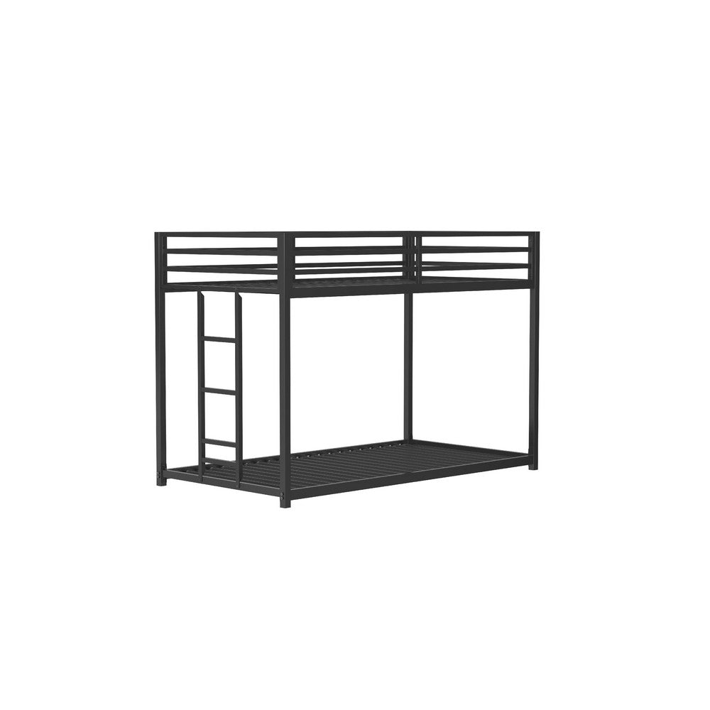 Ady Low Profile Twin Over Twin Bunk Bed with Ladder, Black Metal Frame