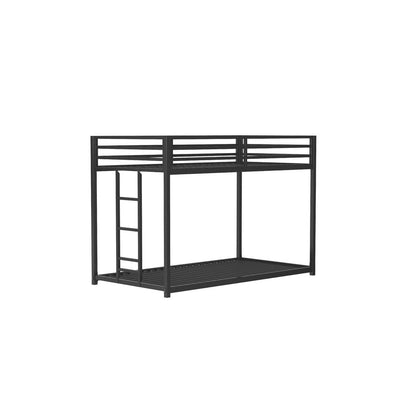Ady Low Profile Twin Over Twin Bunk Bed with Ladder, Black Metal Frame
