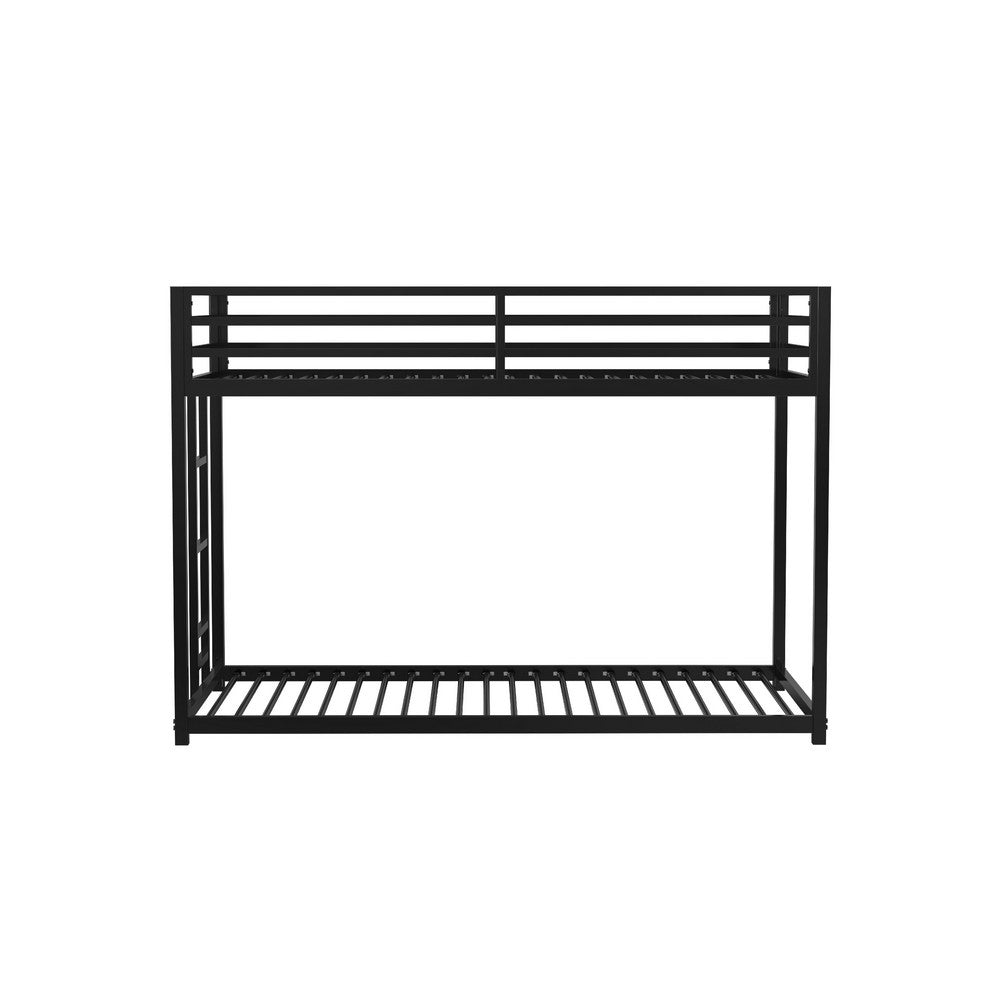 Ady Low Profile Twin Over Twin Bunk Bed with Ladder, Black Metal Frame