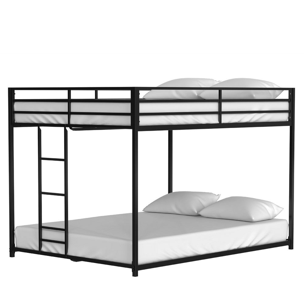 Ady Low Profile Full Over Full Bunk Bed with Ladder, Black Metal Frame