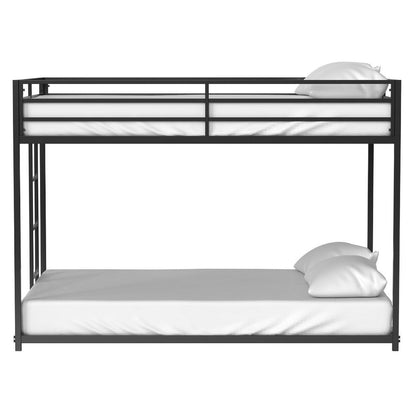 Ady Low Profile Full Over Full Bunk Bed with Ladder, Black Metal Frame