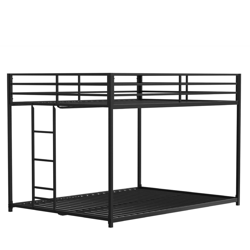 Ady Low Profile Full Over Full Bunk Bed with Ladder, Black Metal Frame