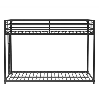 Ady Low Profile Full Over Full Bunk Bed with Ladder, Black Metal Frame