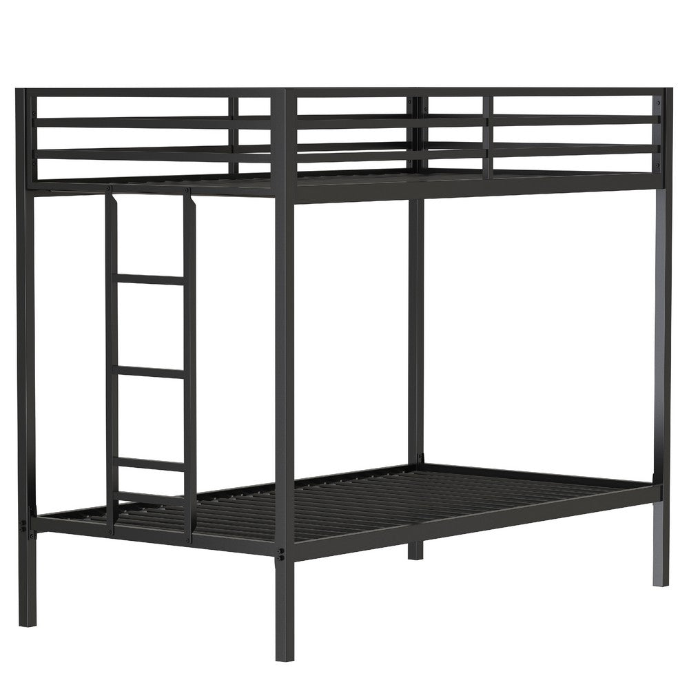 Ady Twin Over Twin Bunk Bed with Ladder and Guardrails, Black Metal Frame
