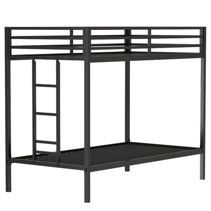 Ady Twin Over Twin Bunk Bed with Ladder and Guardrails, Black Metal Frame
