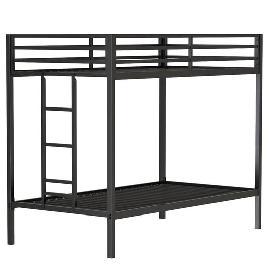Ady Twin Over Twin Bunk Bed with Ladder and Guardrails, Black Metal Frame