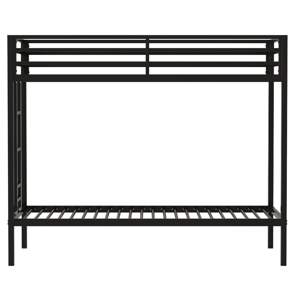 Ady Twin Over Twin Bunk Bed with Ladder and Guardrails, Black Metal Frame