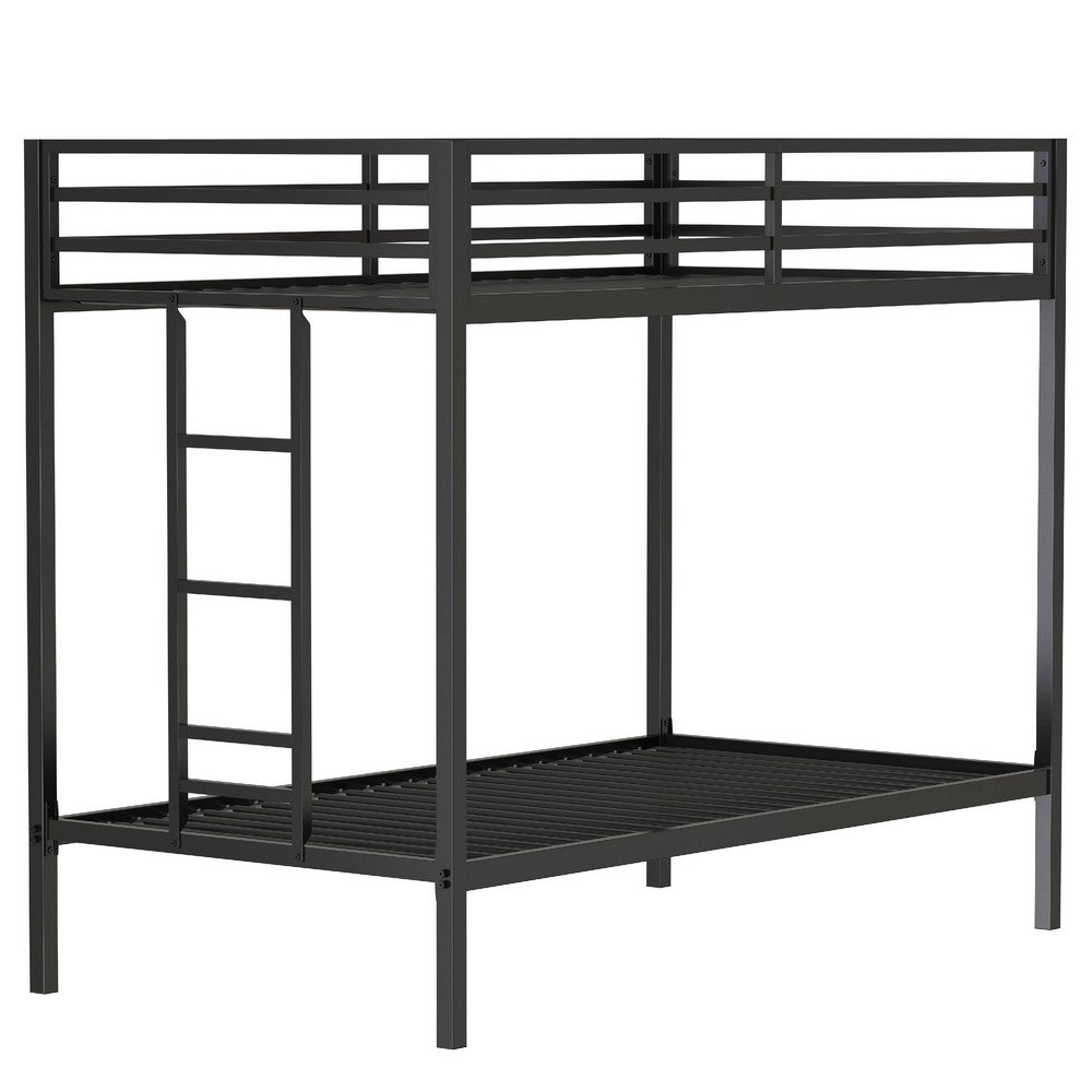 Ady Twin Over Twin Bunk Bed with Ladder and Guardrails, Black Metal Frame