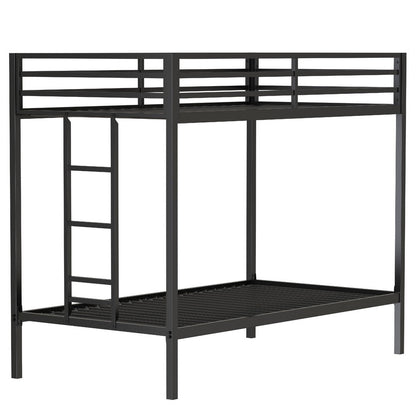 Ady Twin Over Twin Bunk Bed with Ladder and Guardrails, Black Metal Frame