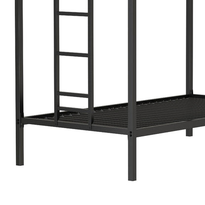 Ady Twin Over Twin Bunk Bed with Ladder and Guardrails, Black Metal Frame