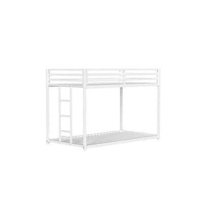 Ady Low Profile Twin Over Twin Bunk Bed with Ladder, White Metal Frame