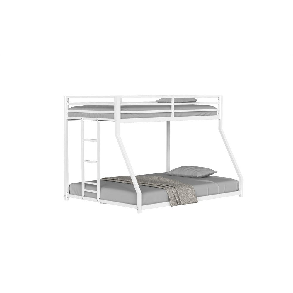 Ady Low Profile Twin Over Full Bunk Bed with Ladder, White Metal Frame