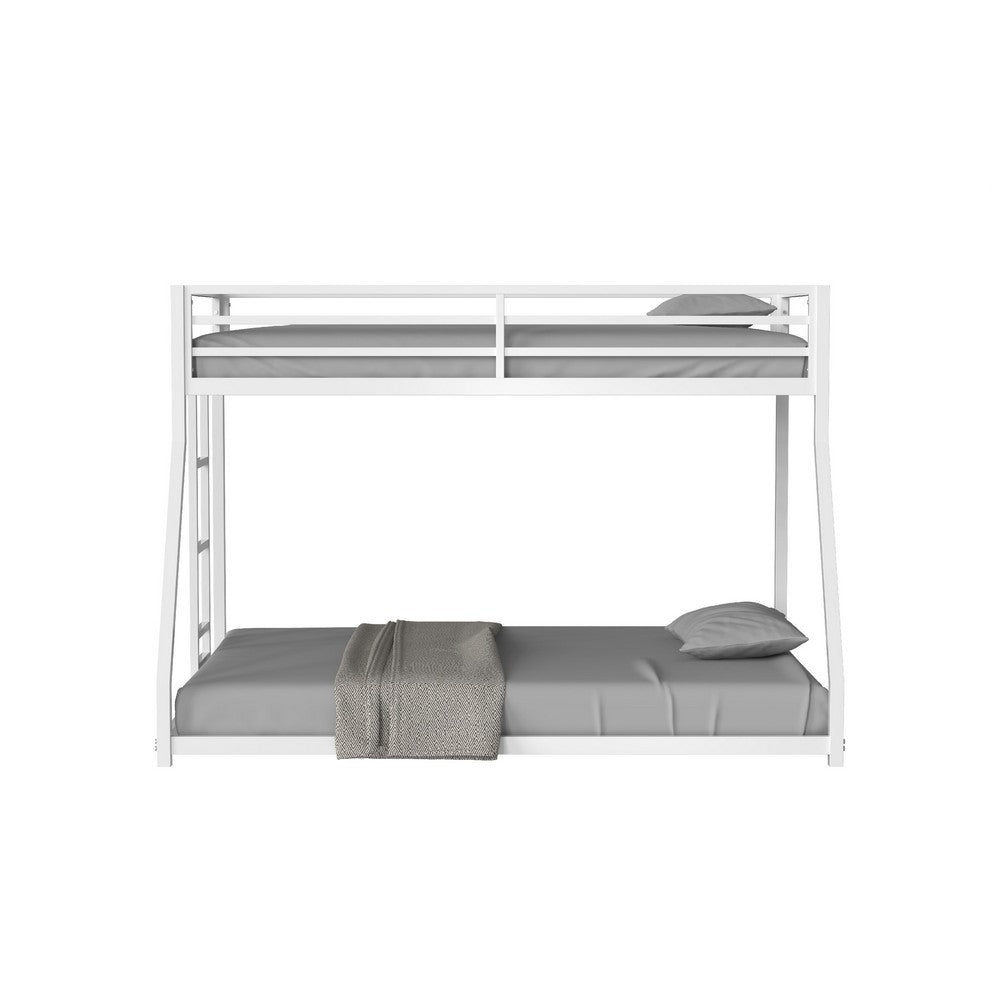 Ady Low Profile Twin Over Full Bunk Bed with Ladder, White Metal Frame