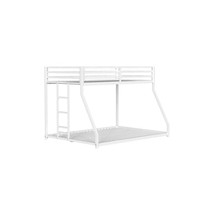 Ady Low Profile Twin Over Full Bunk Bed with Ladder, White Metal Frame