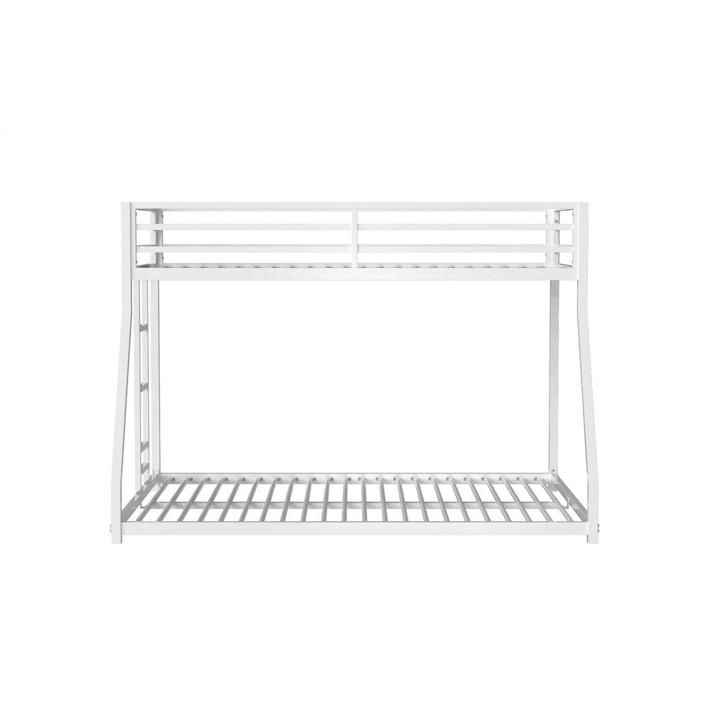 Ady Low Profile Twin Over Full Bunk Bed with Ladder, White Metal Frame