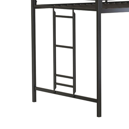 Ady Twin Size Loft Bed with Ladder and 2 Wood Shelves, Black Metal Frame