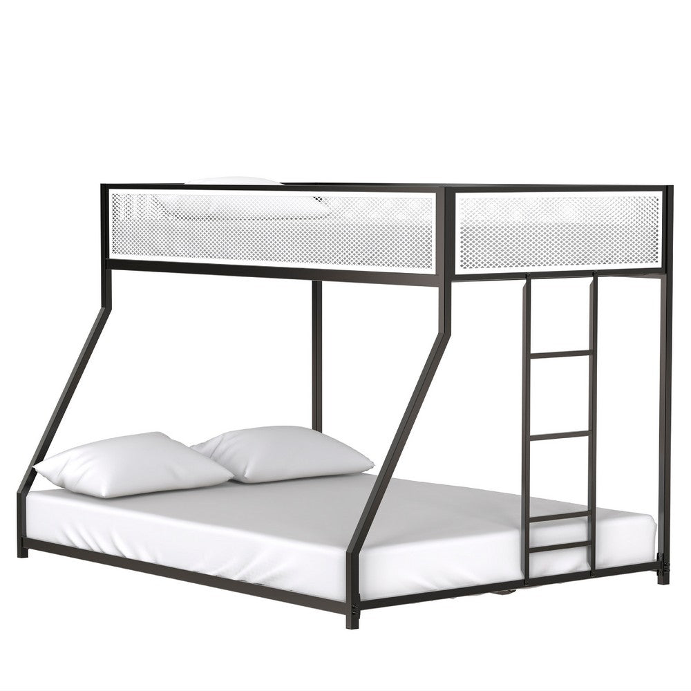 Ady Low Profile Twin Over Full Bunk Bed with Mesh Guardrail, Black Metal