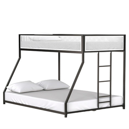 Ady Low Profile Twin Over Full Bunk Bed with Mesh Guardrail, Black Metal