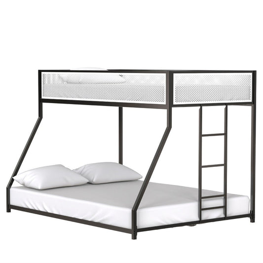 Ady Low Profile Twin Over Full Bunk Bed with Mesh Guardrail, Black Metal