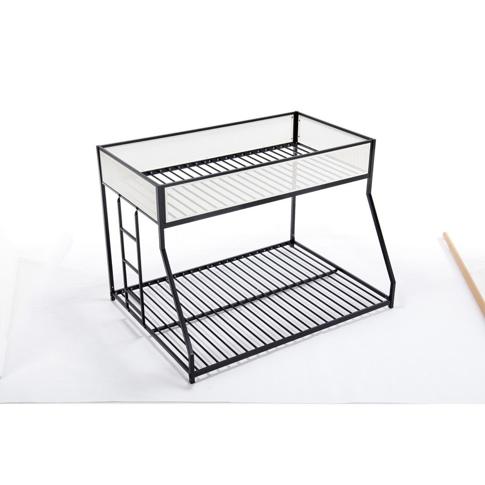 Ady Low Profile Twin Over Full Bunk Bed with Mesh Guardrail, Black Metal