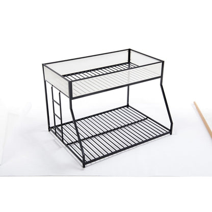 Ady Low Profile Twin Over Full Bunk Bed with Mesh Guardrail, Black Metal