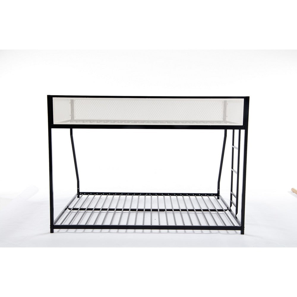 Ady Low Profile Twin Over Full Bunk Bed with Mesh Guardrail, Black Metal