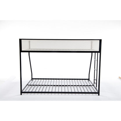 Ady Low Profile Twin Over Full Bunk Bed with Mesh Guardrail, Black Metal