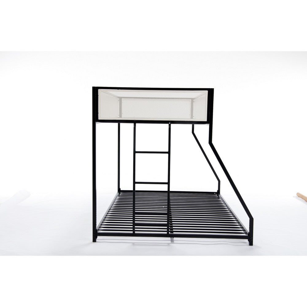 Ady Low Profile Twin Over Full Bunk Bed with Mesh Guardrail, Black Metal
